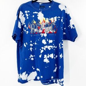 AC/DC Highway To Hell Royal Blue Bleach Splatter Graphic Band Tee Large